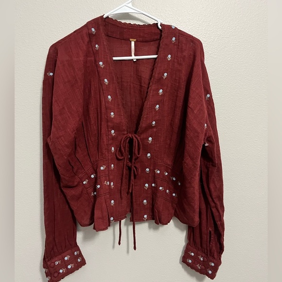 Free People Embroidered Kizzy Floral Tie Top Xs Bohemian Cottagecore - Picture 6 of 8